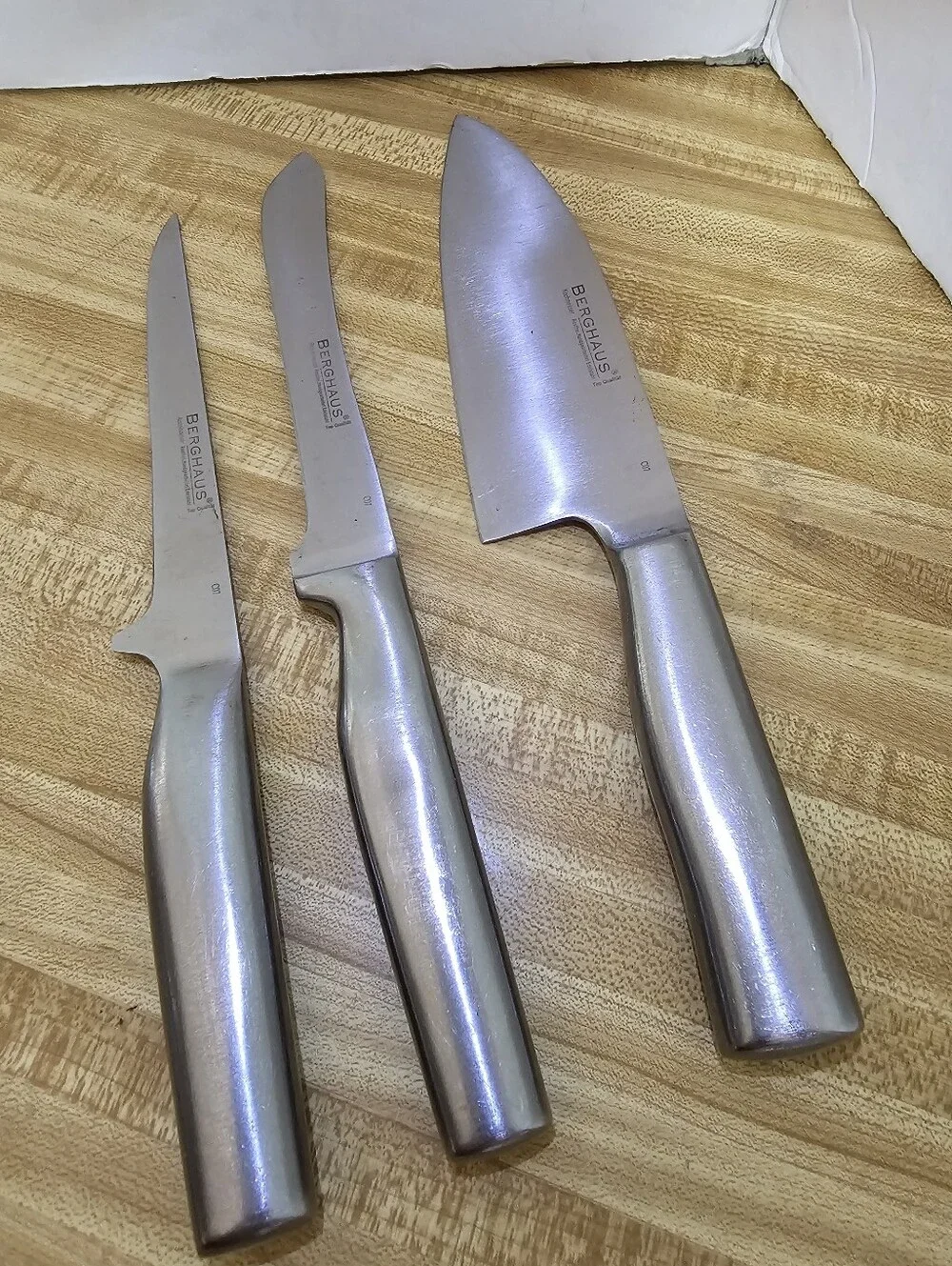 Berghaus Stainless Steel Kitchen Knife Set 3 Piece Santoku Chef Cutlery Lot Used